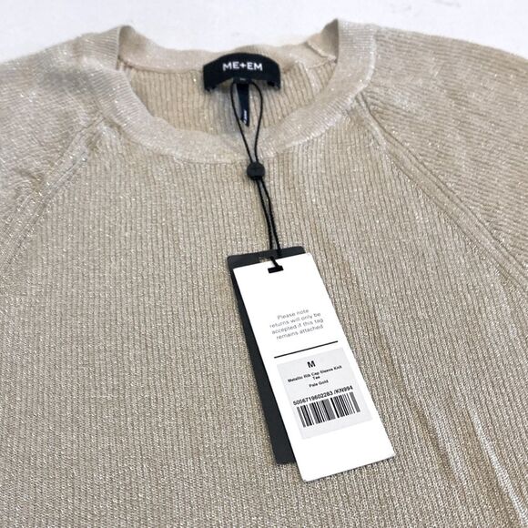 NEW ME+EM Metallic Ribbed Cap Sleeve knit Tee Shirt Top pale cold Size Medium - Picture 7 of 9